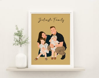 Benutzerdefinierte Familienporträt vom Foto, Familienporträt-Illustration, digitaler Porträtdruck, gesichtsloses Porträt-kundenspezifisches, personalisiertes Geschenk