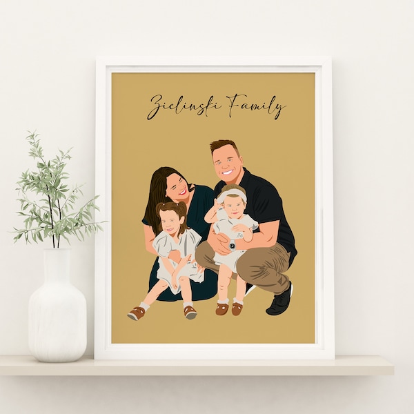 Portrait de famille personnalisé à partir d'une photo, illustration de portrait de famille, impression numérique de portrait, portrait sans visage personnalisé, cadeau personnalisé