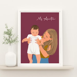 Custom Portrait, Aunt And Niece Gift,  Faceless Portrait, New Aunt Gift, Hand Drawn Portrait, Custom Illustration, Drawing from Photo