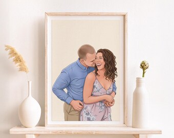 Framed Custom Engagement Couple Illustration: Personalized She Said Yes Proposal Gift