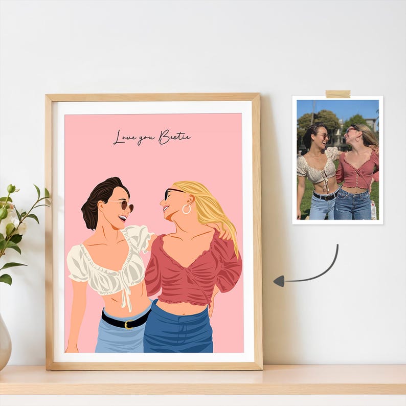 Custom Cartoon Portrait, Best Friend Gift, Personalized Digital Print image 4
