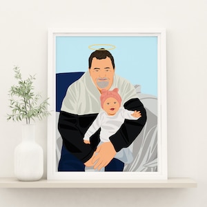 Benutzerdefinierte Familienportrait, Verlust des Vaters, Cartoon Portrait vom Foto, Erinnerungsgeschenk