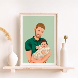 Custom Family Portrait, Personalized Father’s Day Gift, Dad Birthday Gift, Gift for Grandpa, Family Illustration, Custom Drawing from Photo