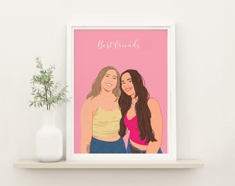 Custom Portrait Drawing, Birthday Gift for Her, Cartoon Illustration, Personalized Friendship Gift, Portrait from Photo, Sister Gift