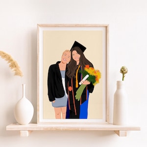 Custom Graduation Cartoon Portrait, Personalized Best Friend Gift