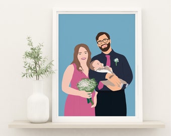 Custom Family Illustration From Photo, Family Drawing, Cartoon Portrait, Faceless Portrait, Anniversary Gift For Him, Digital Portrait