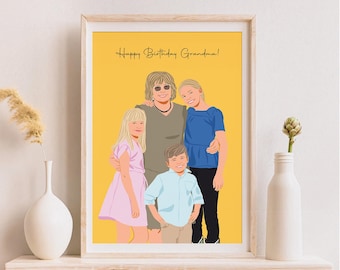 Framed Custom Mom Grandma Illustration: Personalized Family Memorial Portrait Painting