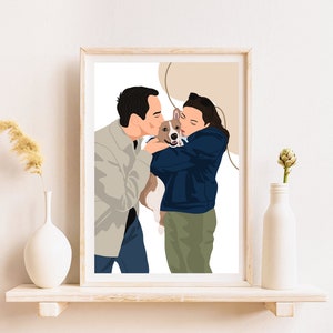Ritratto di famiglia con animale domestico, Illustrazione personalizzata, Regalo di inaugurazione della casa, Ritratto da foto, Ritratto senza volto, Regalo per gli amanti dei cani