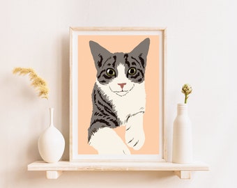 Dessin de chat personnalisé, portrait de chat personnalisé à partir d'une photo, cadeau commémoratif d'animal de compagnie, cadeau de maman chat, portrait d'animal de compagnie personnalisé, illustration d'animal de compagnie