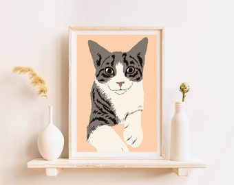 Personalized Cat Portrait: Custom Pet Illustration From Photo, Gift for Cat Mom