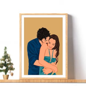 Retrato de pareja a partir de una foto, ilustración personalizada sin rostro, regalo de Navidad, regalo para novio, regalo personalizado para él, retrato de dibujos animados