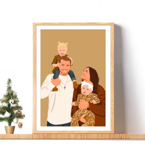 Ritratto di famiglia personalizzato, ritratto di cartone animato, stampa di ritratto senza volto, regalo di Natale, illustrazione di famiglia, ritratto da foto