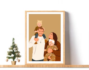 Custom Family Portrait, Cartoon Portrait, Faceless Portrait Print, Gift For Christmas, Family Illustration, Portrait From Photo