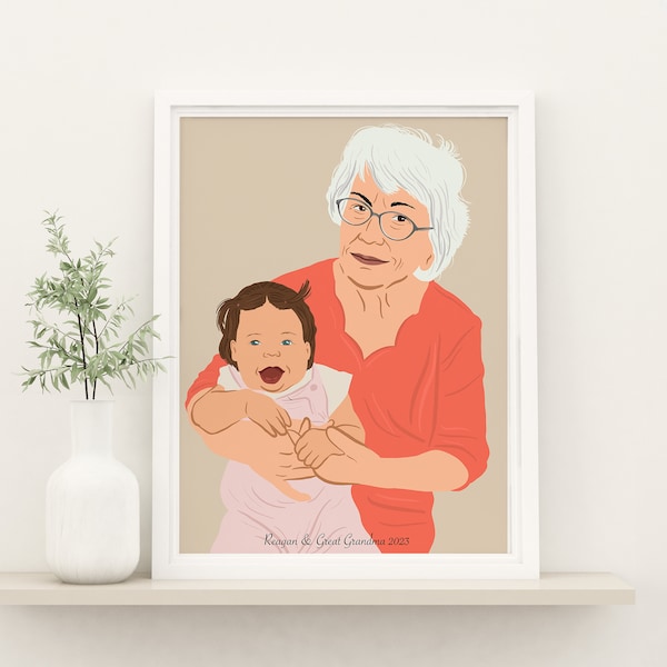 Custom Drawing From Photo, Personalized Gift For Grandma, Family Portrait Illustration, Birthday Gift for Grandmother, Mother’s Day Gift