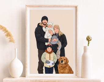 Custom Cartoon Family Portrait From Photo: Christmas Gift, Wall Decor