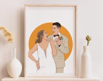 Framed Custom Couple Portrait: Personalized Photo Illustration Love Gift
