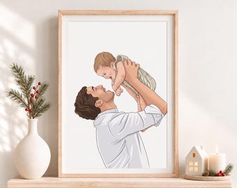 Custom  Family Portrait: Personalized First Christmas Gift, Drawing from photo, New Dad Gift