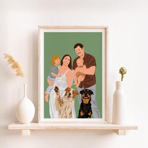 Personalized Family Portrait, Custom Illustration With Pet, Cartoon Portrait From Photo, Gift for Parents image 3