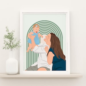Custom Family Portrait Drawing, Personalized Father's Day Gift, Faceless Portrait Print,  Dad Gift, Drawing from Photo, Custom Family Gift