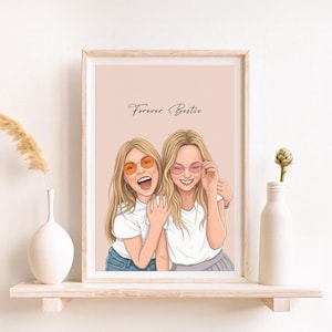 Retrato de caricatura personalizado, regalo para mejor amigo, impresión digital personalizada