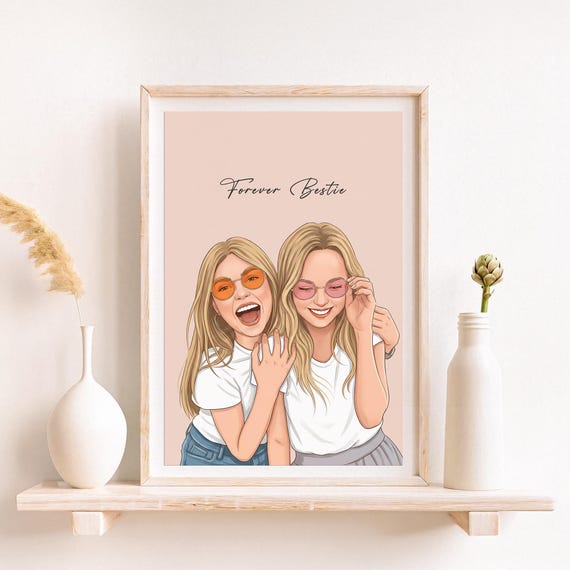 Custom Cartoon Portrait, Best Friend Gift, Personalized Digital Print