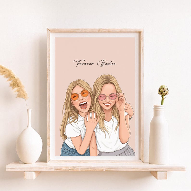 Custom Cartoon Portrait, Best Friend Gift, Personalized Digital Print image 1