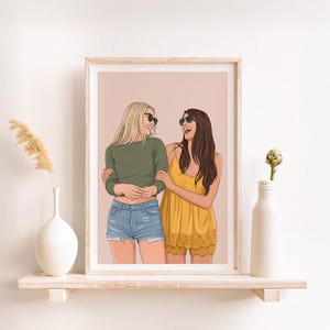 Custom Cartoon Portrait, Best Friend Gift, Personalized Digital Print image 2