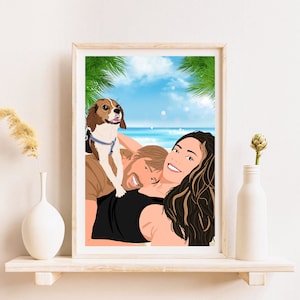 Portrait de couple personnalisé, portrait de dessin animé personnalisé, cadeau pour petite amie, portrait sans visage tiré d'une photo, cadeau pour elle