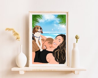 Portrait de couple personnalisé, portrait de dessin animé personnalisé, cadeau pour petite amie, portrait sans visage tiré d'une photo, cadeau pour elle