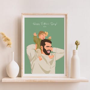 Custom Family Portrait, First Father’s Day Gift, Custom New Dad Gift, Personalized Gift for Dad, Family Illustration, Gift for Grandpa