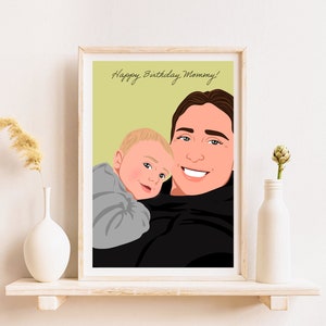 Custom Family Illustration, Personalized Mother Birthday Gift, Cartoon Portrait From Photo, Custom Gift For Her, Last Minute Gift, ASAP