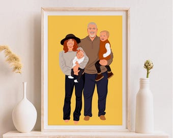 Custom Family Portrait: Personalized Drawing, Gift for Mom