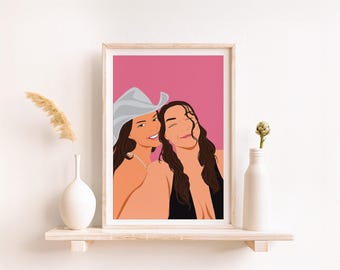Custom Best Friend Portrait, Christmas Gift for Her, Cartoon Illustration, Unique Friendship Gift, Best Friend Gift, Drawing from Photo