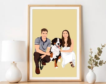 Custom Couple Portrait: First Anniversary Gift for Him,  Personalized Illustration