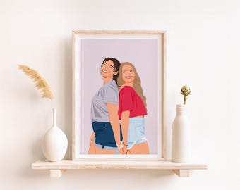 Custom Friend Portrait: Hand-Drawn Friendship Gift (Digital File)