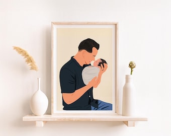 Portrait de famille personnalisé à partir d'une photo, cadeau personnalisé pour un nouveau papa, premier cadeau de fête des pères, cadeau d'anniversaire de papa
