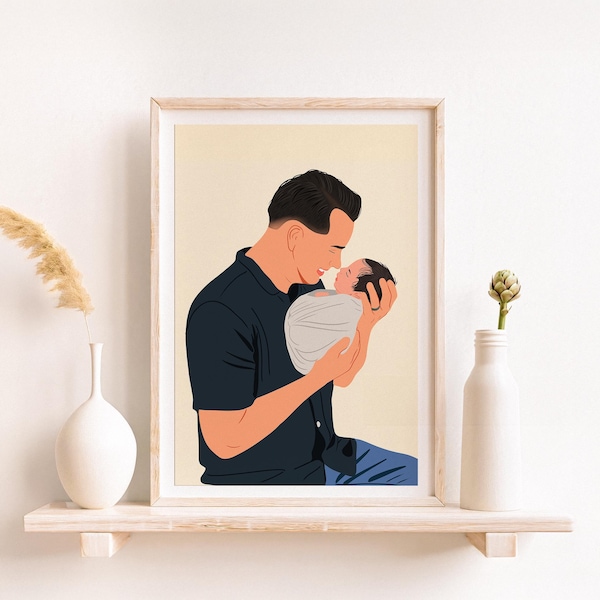 Custom Family Portrait from Photo, Custom New Dad Gift, First Fathers Day Gift, Dad Birthday Gift