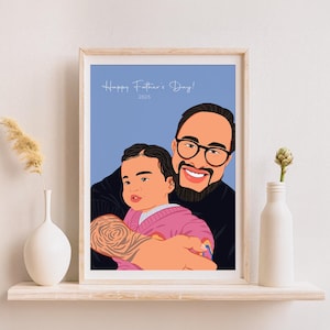Indywidualny portret rodzinny, prezent na dzień ojca, spersonalizowany prezent, rysunek ze zdjęcia, prezent dla dziadka, ilustracja rodzinna, prezent dla rodziców