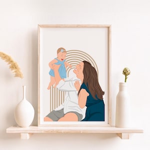 Family Portrait Illustration, Custom Faceless Portrait, Personalized Gift For Christmas, Custom Illustration, Gift For Him, Birthday Gift