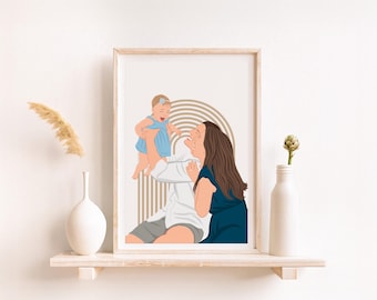 Family Portrait Illustration, Custom Faceless Portrait, Personalized Gift For Christmas, Custom Illustration, Gift For Him, Birthday Gift