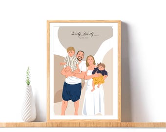 Custom Family Portrait: Add a Missing Loved One, Cartoon Illustration