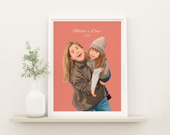 Custom Family Portrait Gift, Drawing from Photo, Mother&#39;s Day Gift, Personalized Gift for Her, Grandma Gift, Custom Illustration, Mom Gift