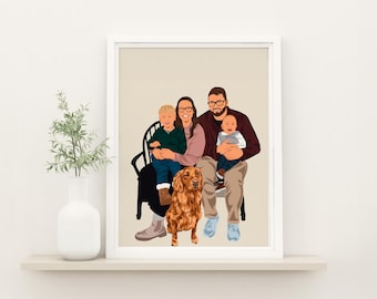Cartoon Portrait From Photo, Faceless Portrait, Personalized Gift, Custom Illustration, Christmas Gift, Memorial Portrait, Family Portrait