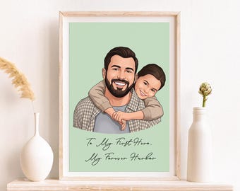 Custom Family Portrait Drawing: Personalized Fathers Day Gift, New Dad Gift