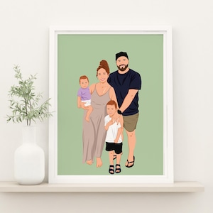 Illustration de portrait de famille personnalisé, impression de portrait sans visage, cadeau personnalisé pour maman, dessin de portrait, cadeau pour elle, impression numérique
