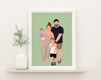 Custom Family Portrait Illustration: Personalized Digital Print, Drawing from Photo