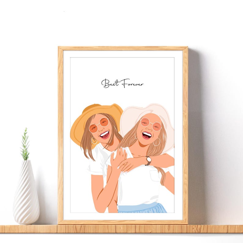 Custom Cartoon Portrait, Best Friend Gift, Personalized Digital Print image 3