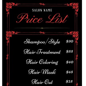 Editable Salon Price List Template | Salon Price List | Editable Price List | Price List Template | Price List | List | Instant Download