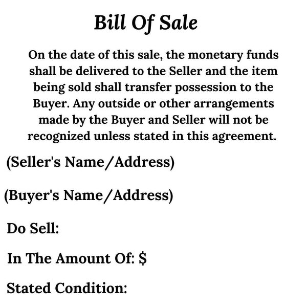 Editable Generic Bill Of Sale Form | Editable Bill Of Sale Form | Bill Of Sale | Form | Generic Bill Of Sale | Editable | Instant Download