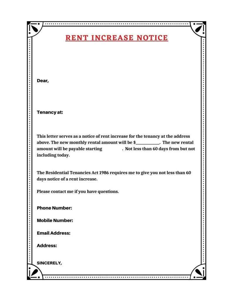 Rent Increase Notice Form | Rent Increase Form | Increase Rent Notice ...